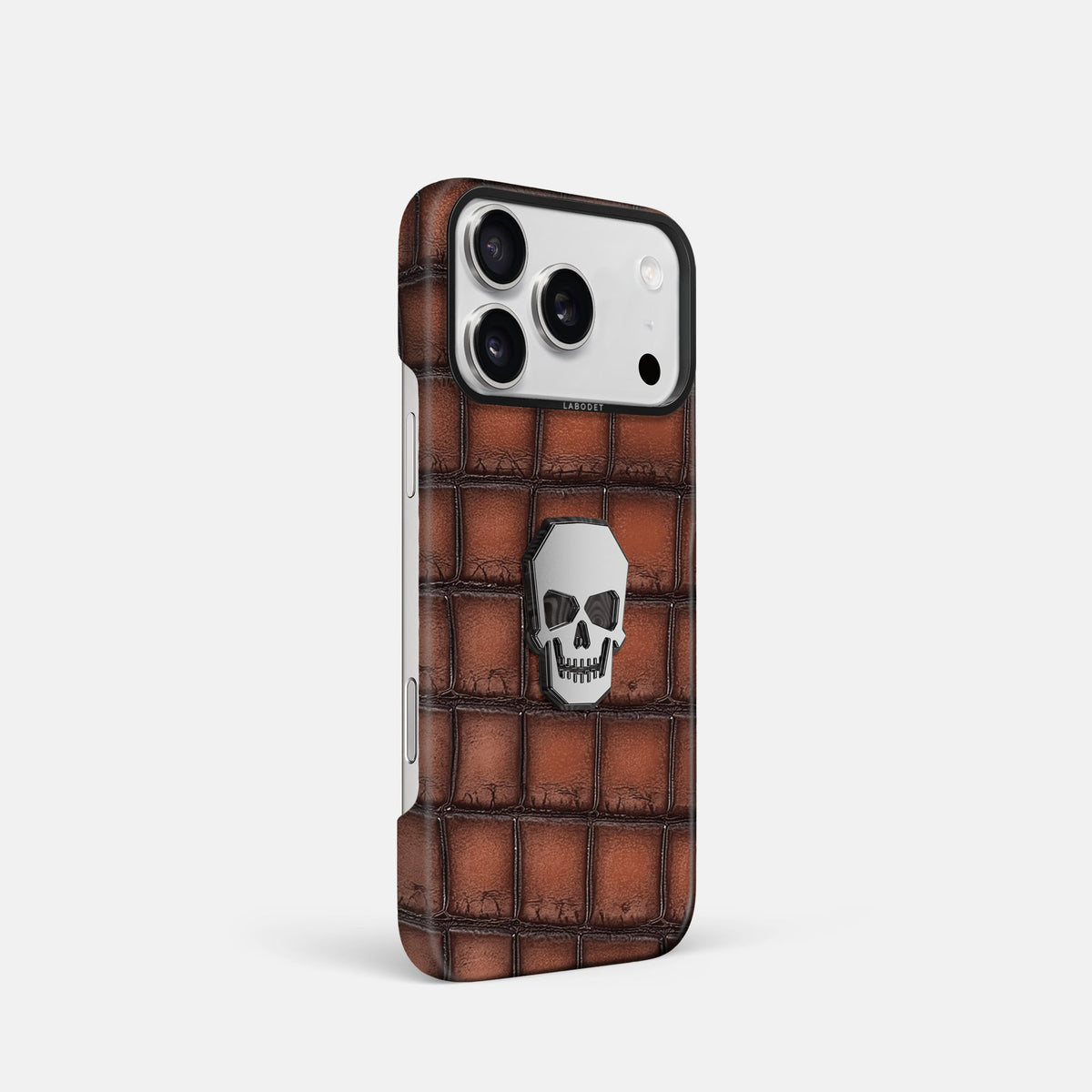 Classic Case With Titanium Skull For iPhone 18 Pro In Patina Alligator -2 | Baobab-Black