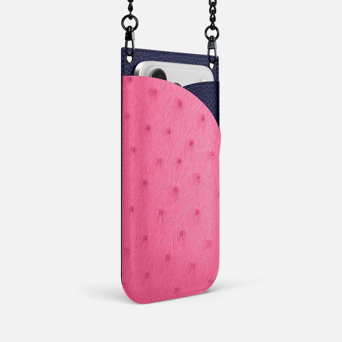 Crossbody Bag For iPhone 17 Pro In Ostrich -2 | Pink-Black