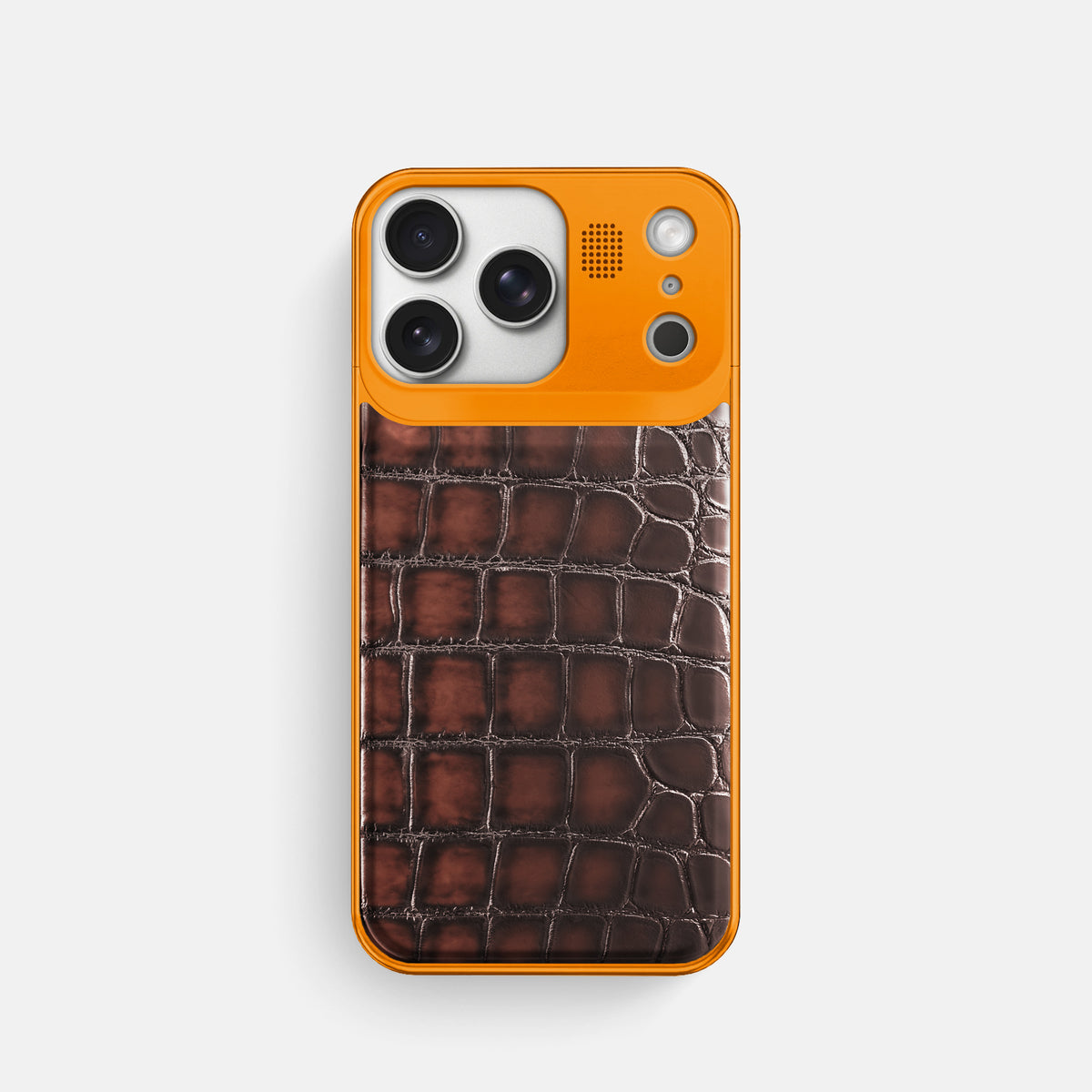 Metal Case For iPhone 17 Pro In Patina Alligator -1 | Havana-Brown-Orange