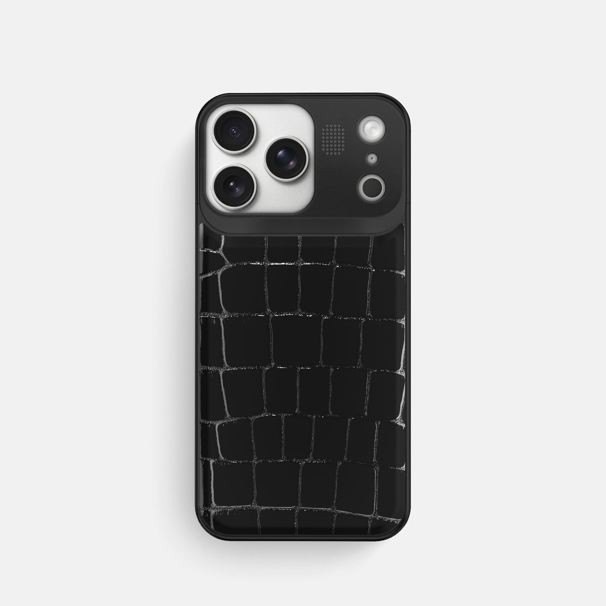 Metal Case For iPhone 17 Pro In Shiny Alligator -1 | Black-Black