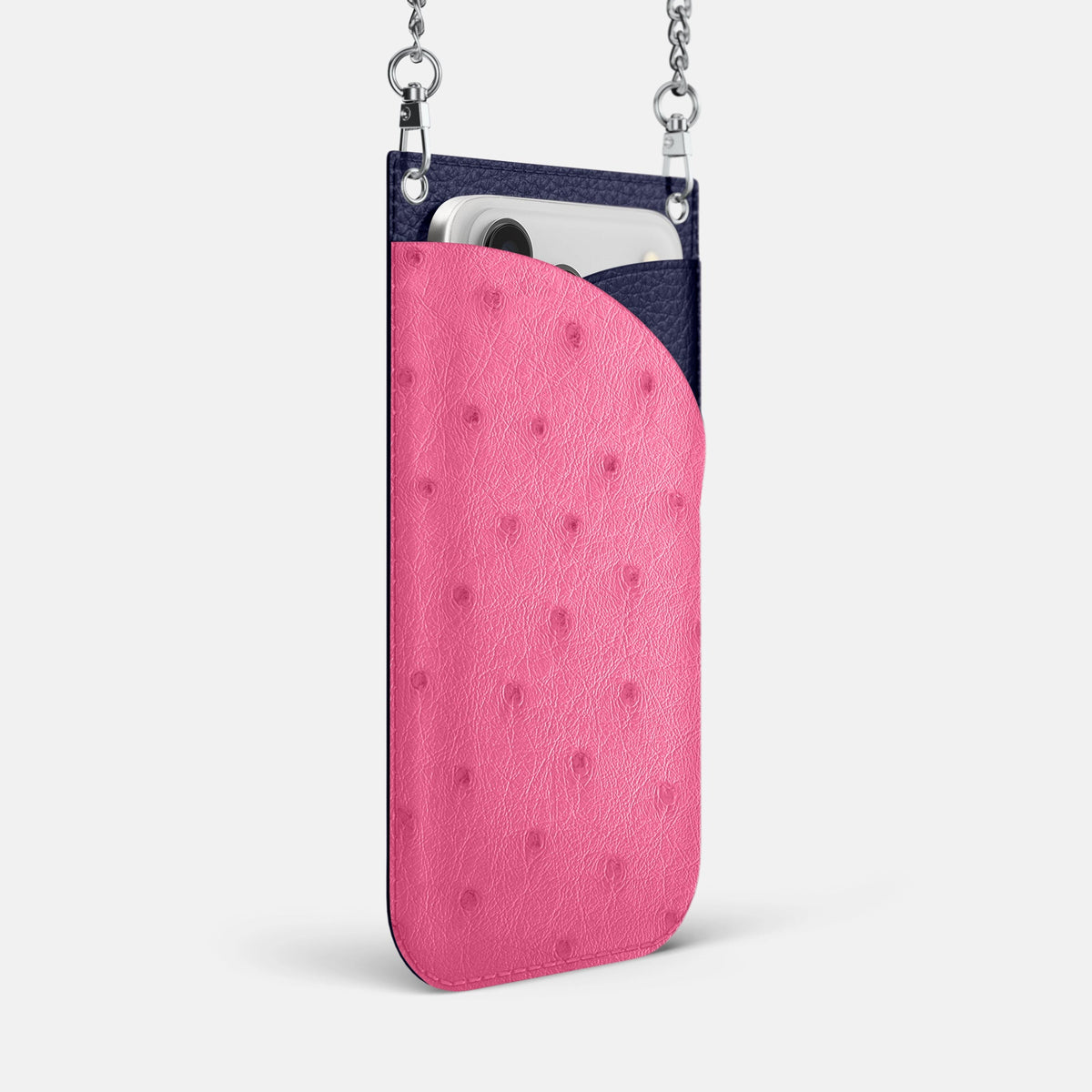 Crossbody Bag For iPhone 18 Pro Max In Ostrich -2 | Pink-Steel