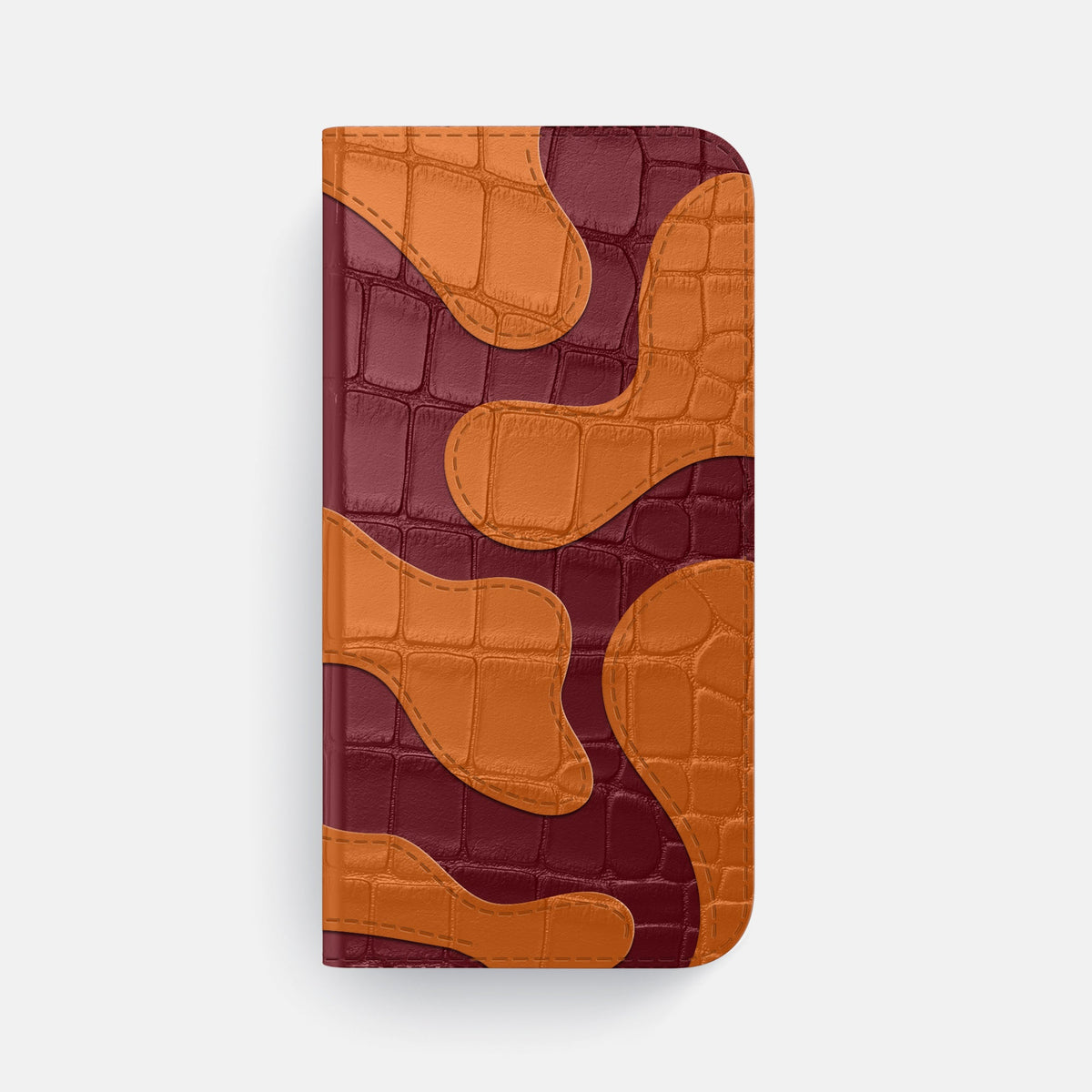 Camouflage Folio For iPhone 18 Pro Max In Alligator -4 | Burgundy-Black