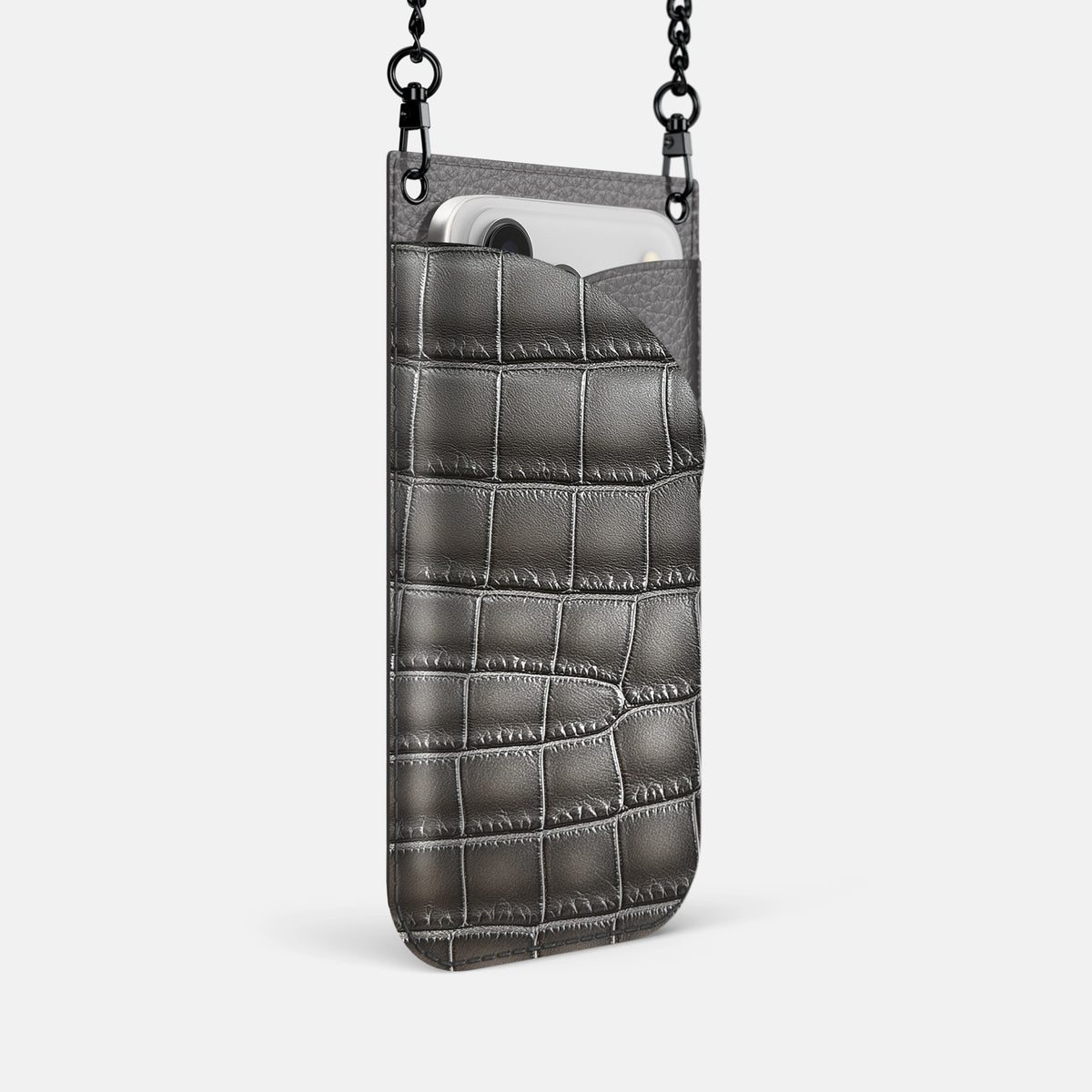 Crossbody Bag For iPhone 17 Pro In Patina Alligator -2 | Grey-Black