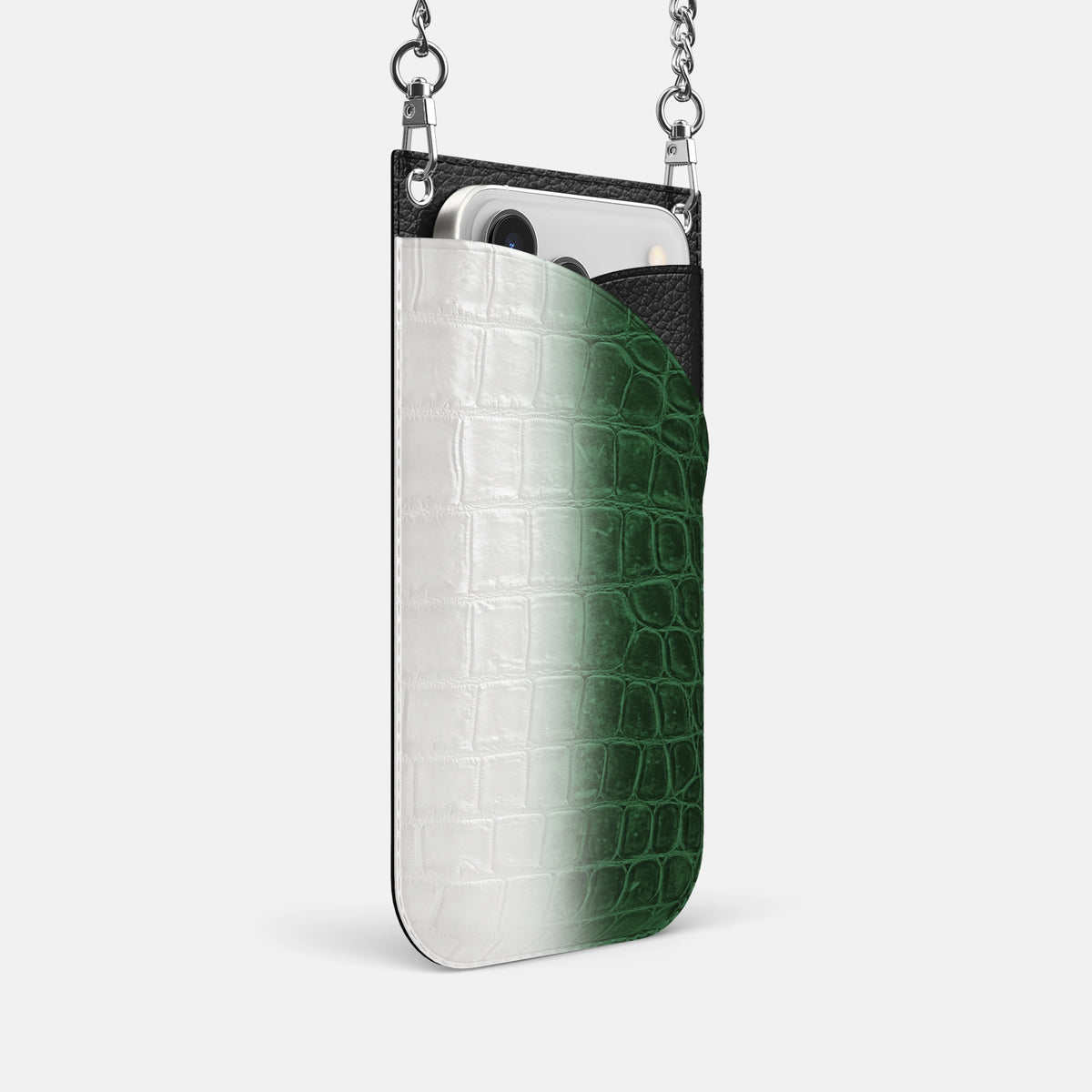 Crossbody Bag For iPhone 17 Pro In Himalayan Crocodile -2 | Green-Steel