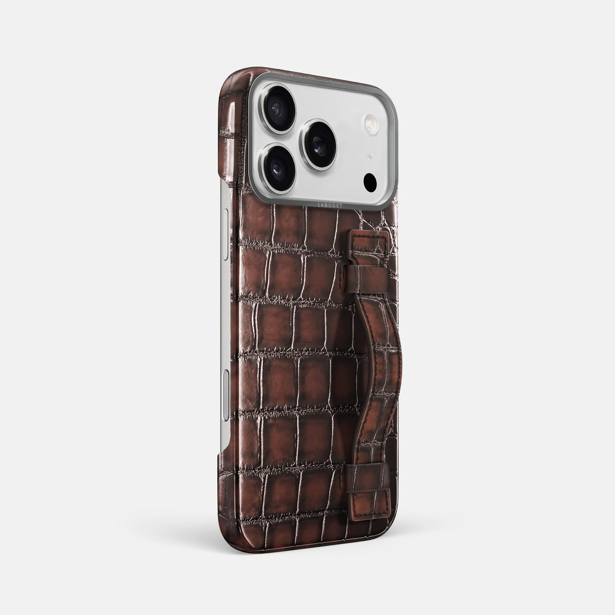 Handle Case For iPhone 17 Pro Max In Patina Alligator -2 | Havana-Brown-Steel