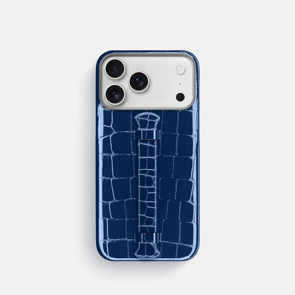 Center Handle For iPhone 17 Pro In Shiny Alligator -1 | Mediterranean-Steel