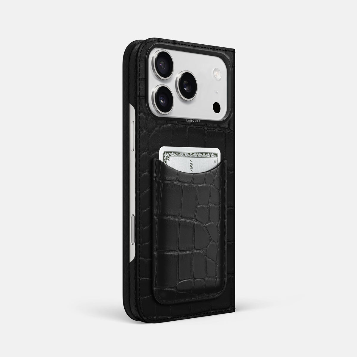Folio Case with Card For iPhone 18 Pro Max In Alligator -1 | Black-Black
