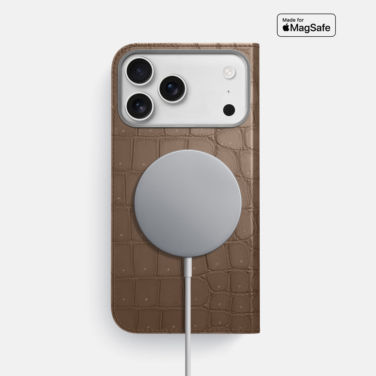 Folio Case For iPhone 17 Pro Max In Porosus Crocodile -3 | Fur-Brown-Steel
