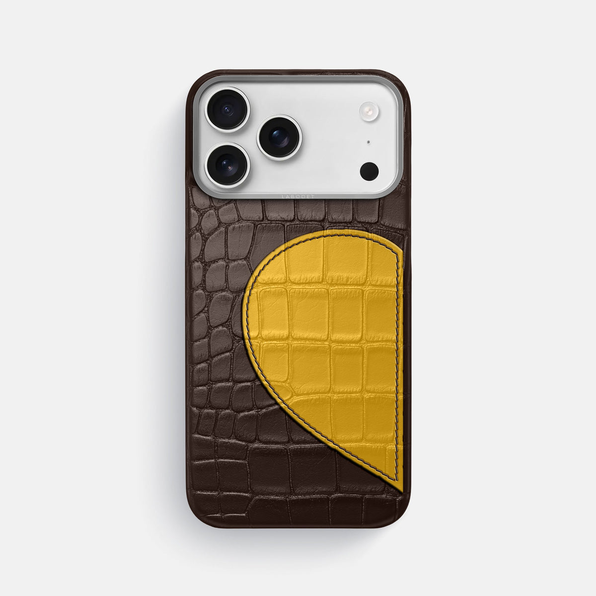 Classic Case With Half Heart - Left For iPhone 18 Pro Max In Alligator -1 | Dark-Brown-Steel