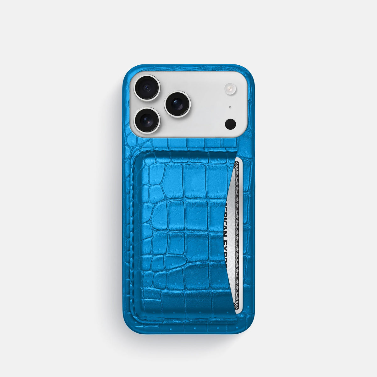 Slim Card Case For iPhone 18 Pro In Porosus Crocodile -1 | Blue-Lagoon
