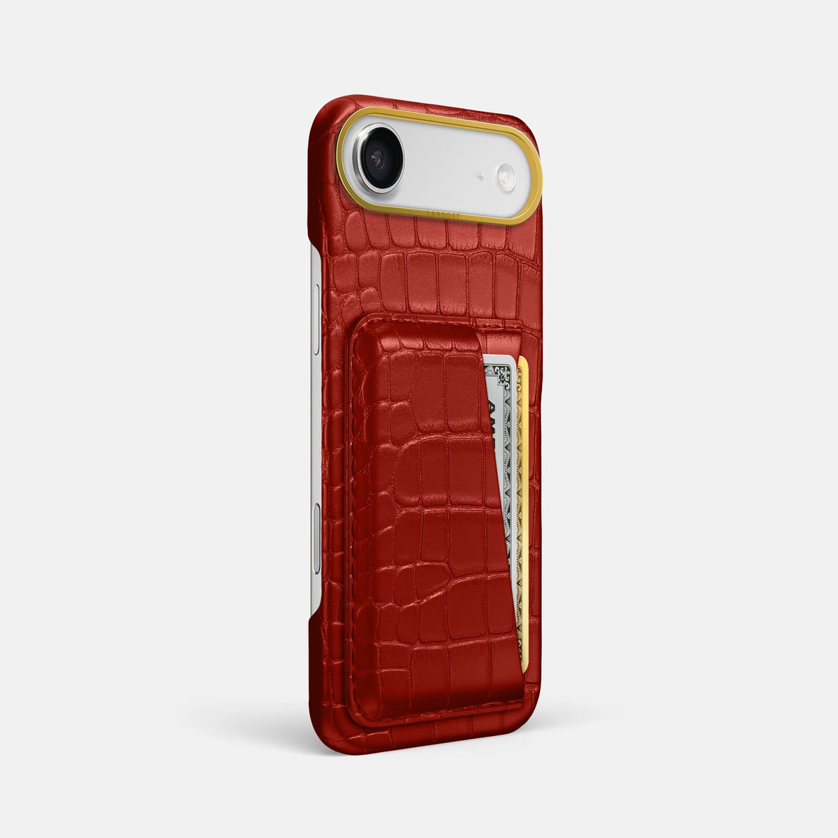 Double Card Case For iPhone 17 Air In Alligator -2 | Red-Gold