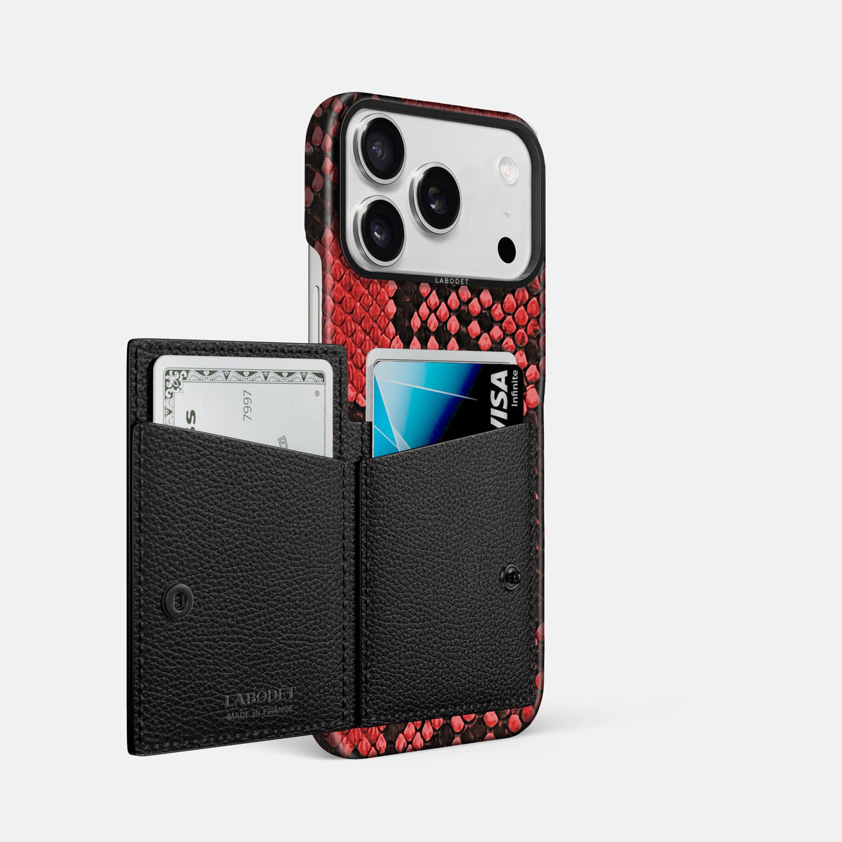 Bi-Fold Case For iPhone 18 Pro Max In Deluxe Python -2 | Red-Black