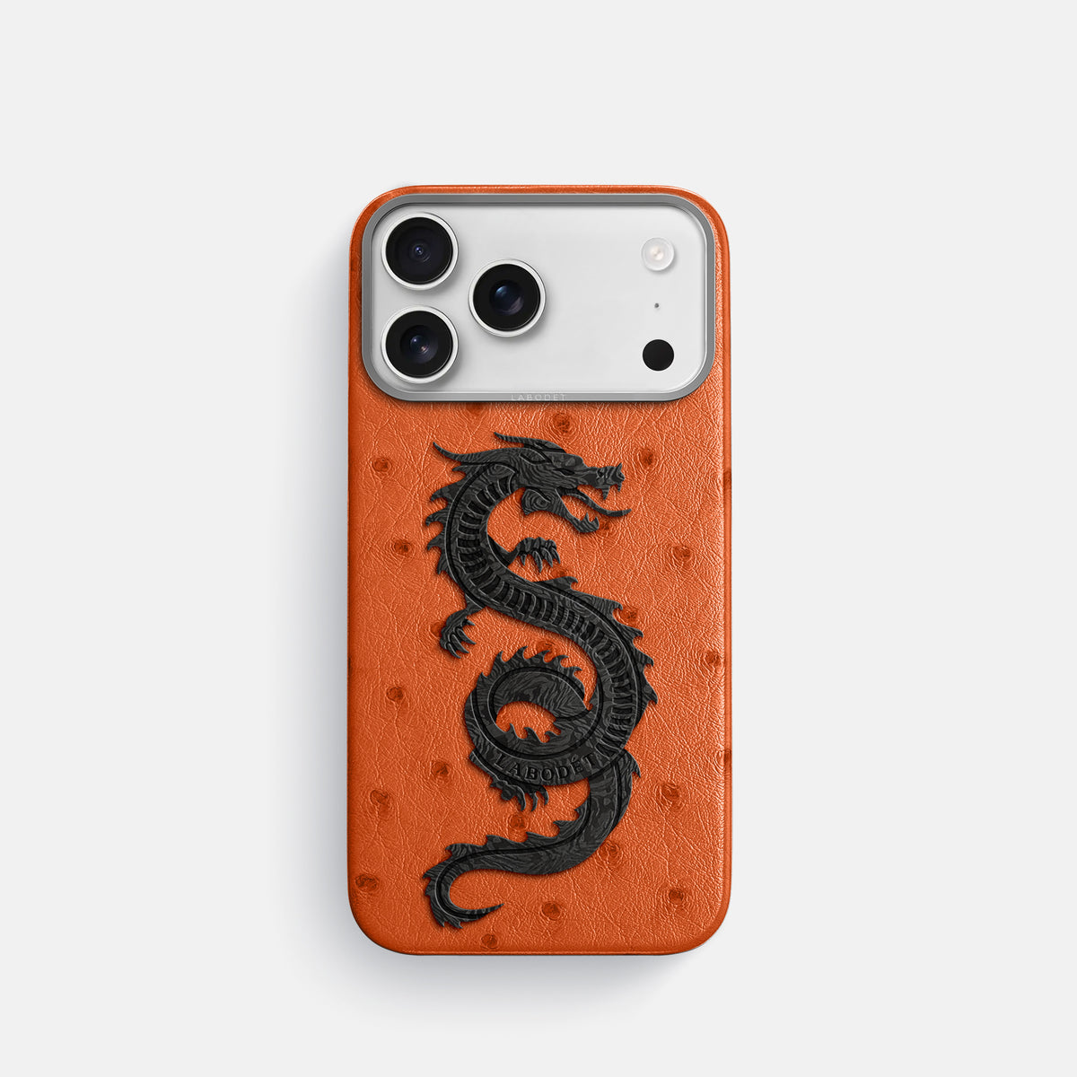 Classic Case With Carbon Dragon For iPhone 17 Pro In Ostrich -1 | Orange-Steel