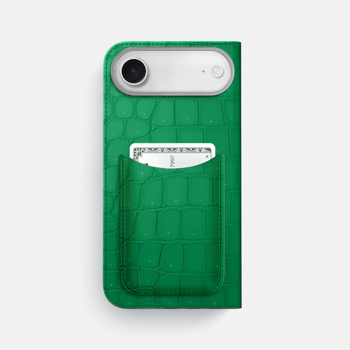 Folio Case with Card For iPhone 17 Air In Porosus Crocodile -3 | Cactus-Green-Steel