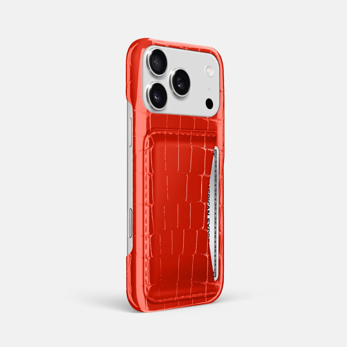 Slim Card Case For iPhone 18 Pro Max In Shiny Alligator -2 | Coral-Orange