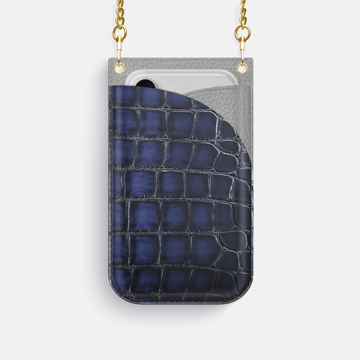 Crossbody Bag For iPhone 18 Pro In Patina Alligator -1 | Havana-Blue-Gold