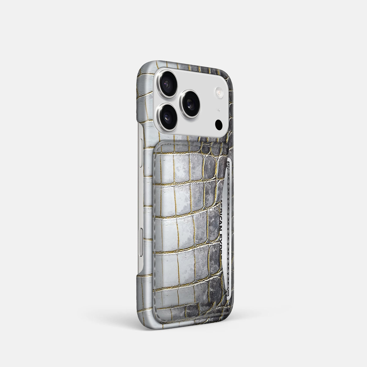 Slim Card Case For iPhone 18 Pro In Himalayan Crocodile -2 | Gold