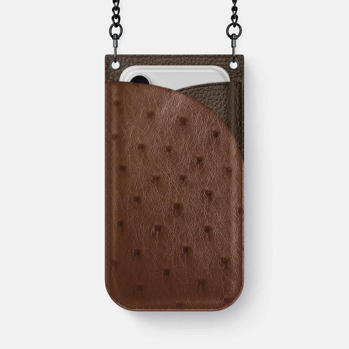 Crossbody Bag For iPhone 18 Pro Max In Ostrich -1 | Chocolate-Black