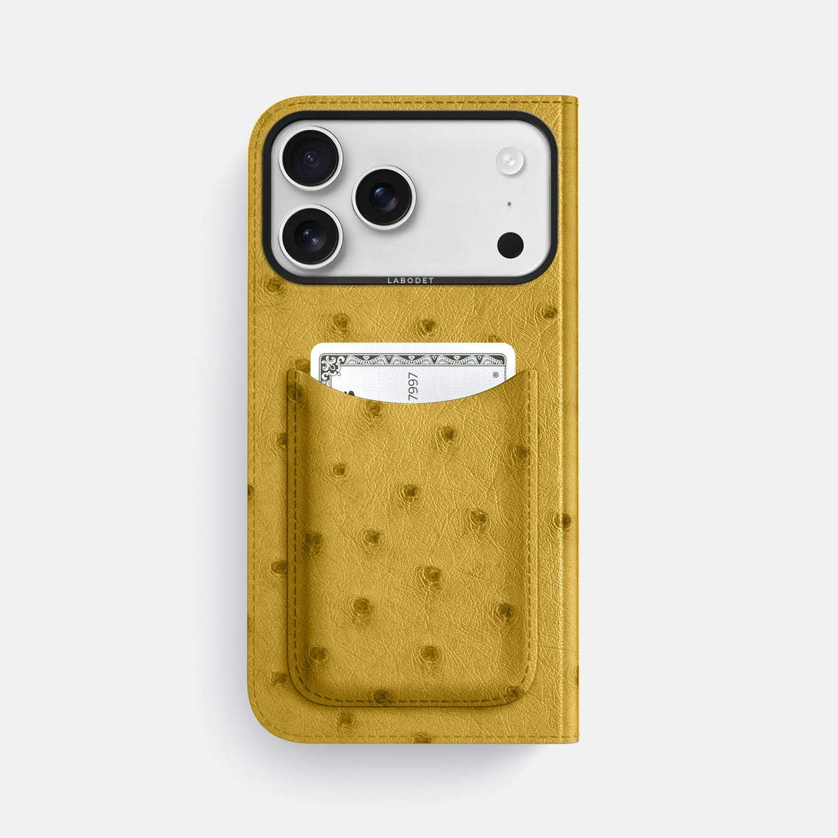 Folio Case with Card For iPhone 18 Pro Max In Ostrich -3 | Gold-Black