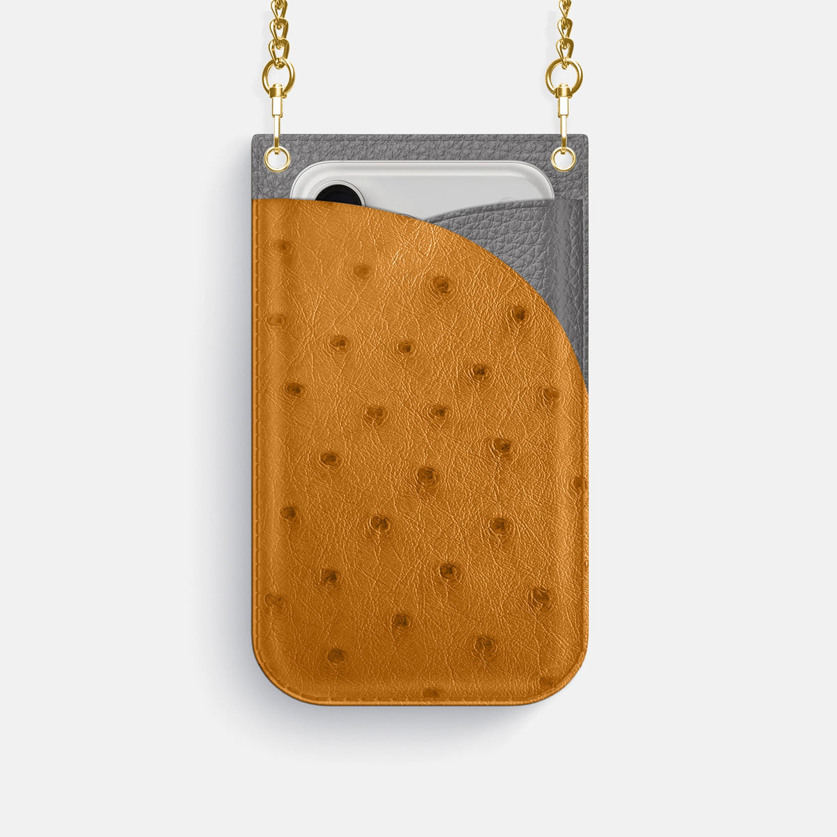 Crossbody Bag For iPhone 18 Pro In Ostrich -1 | Chestnut-Gold