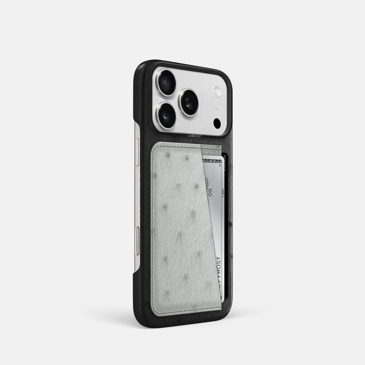 Double Card Case Coloré For iPhone 18 Pro In Ostrich -2 | Black-Black