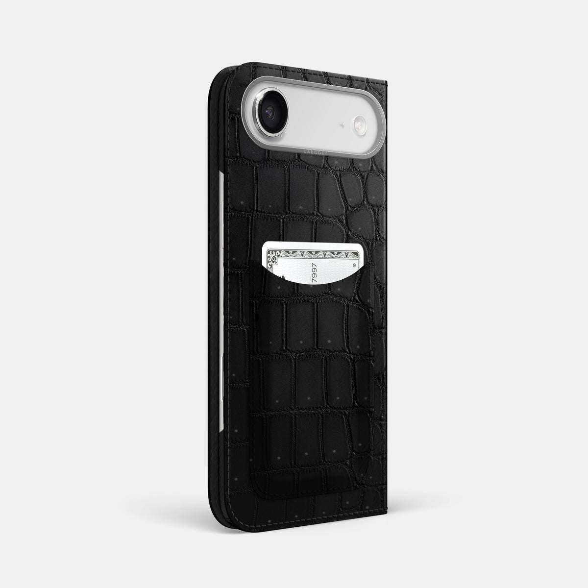 Folio Case with Card For iPhone 17 Air In Porosus Crocodile -1 | Black-Steel