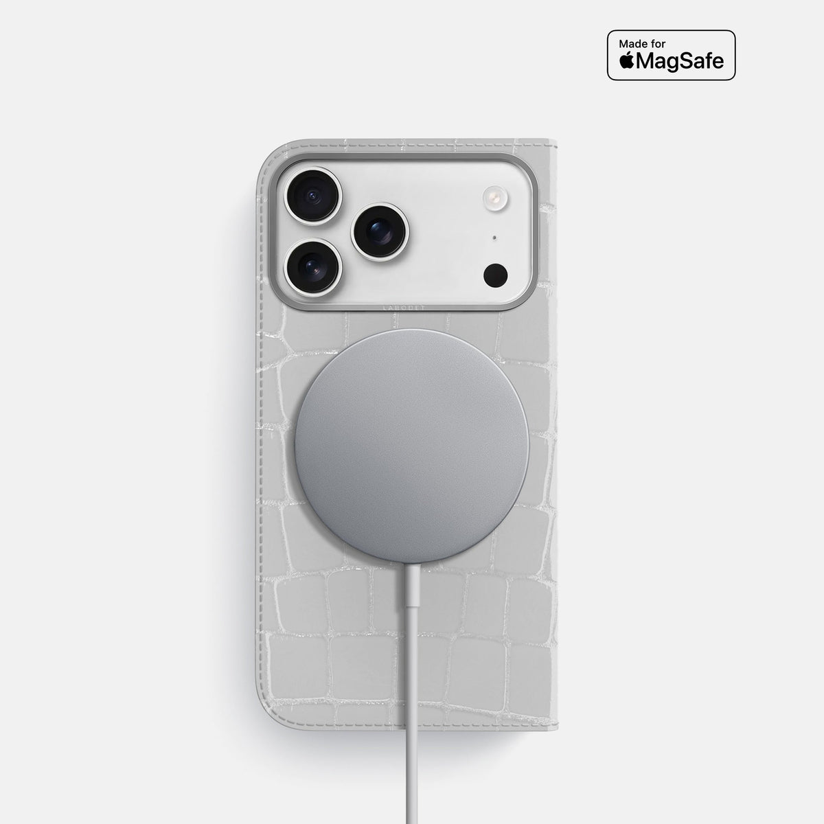 Folio Case For iPhone 18 Pro In Shiny Alligator -3 | White-Steel