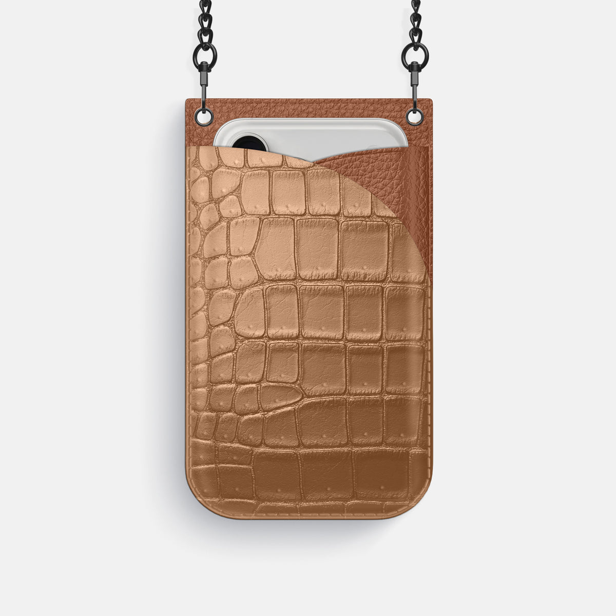 Crossbody Bag For iPhone 17 Pro In Porosus Crocodile -1 | Milk-Chocolate-Black