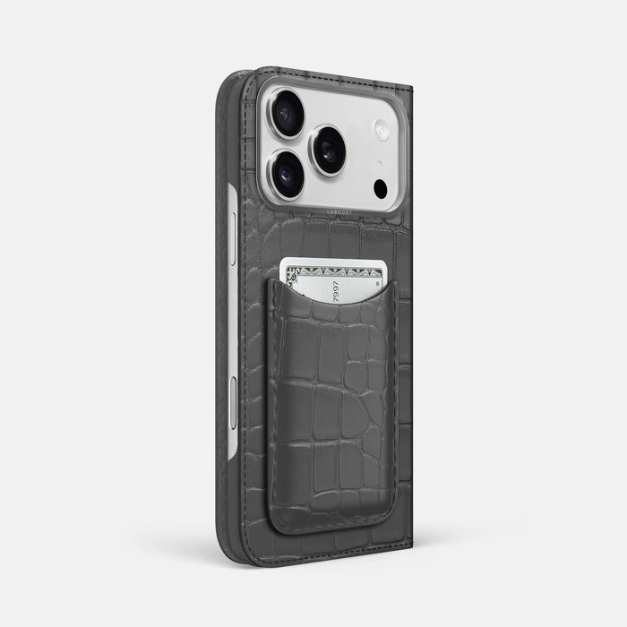 Folio Case with Card For iPhone 17 Pro Max In Alligator -1 | Grey-Steel