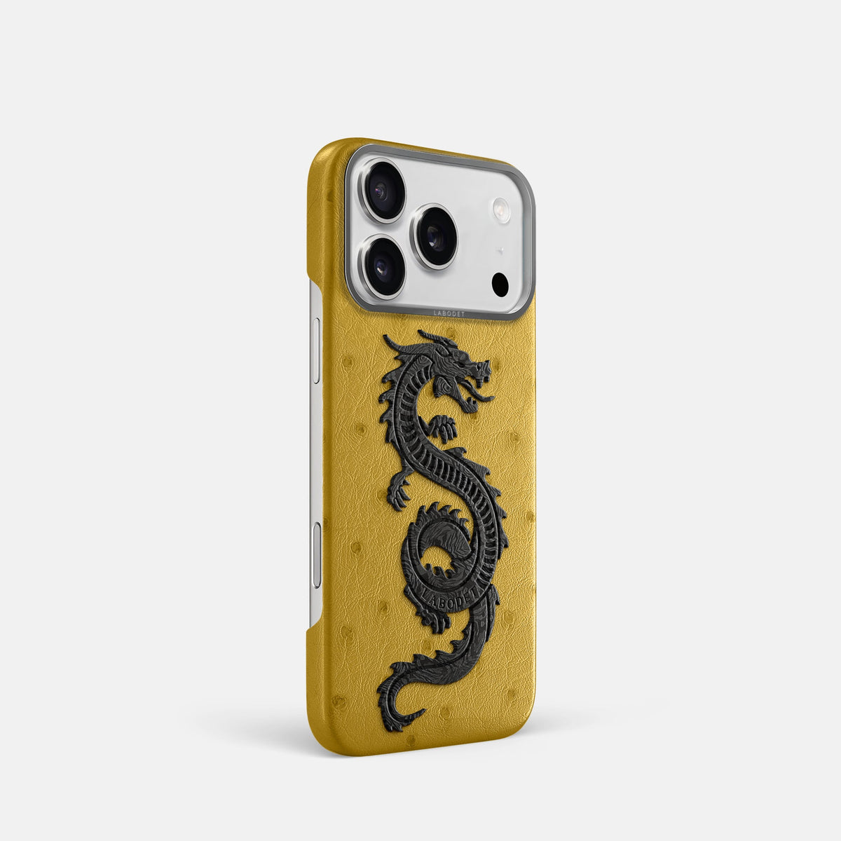Classic Case With Carbon Dragon For iPhone 18 Pro In Ostrich -2 | Gold-Steel
