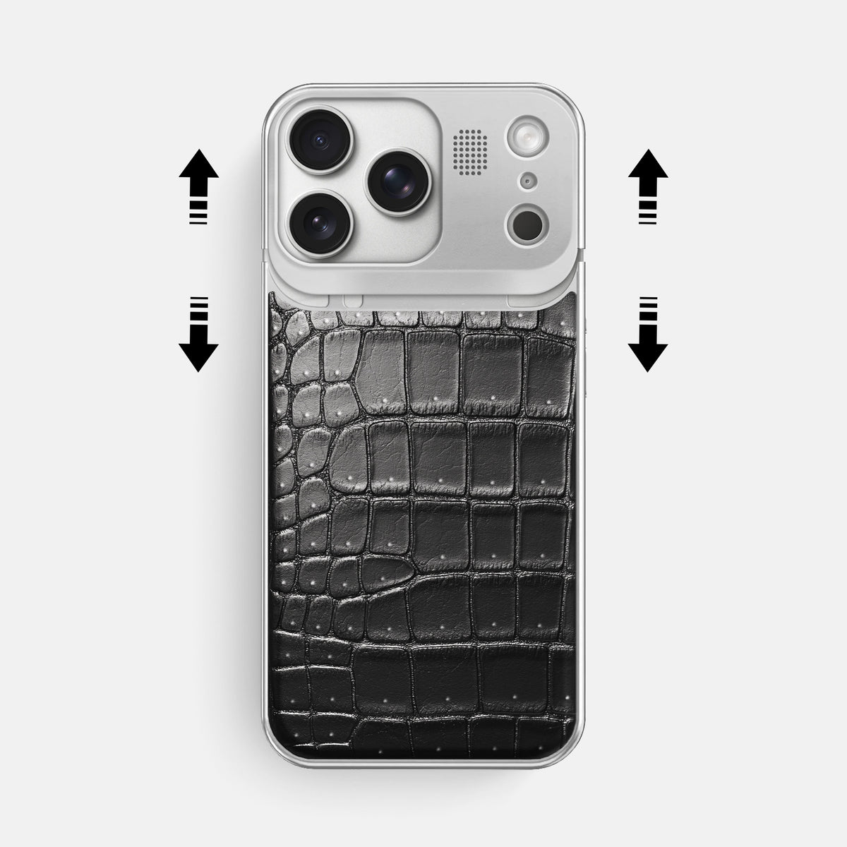 Metal Case For iPhone 17 Pro Max In Porosus Crocodile -2 | Shiny-Black-Steel