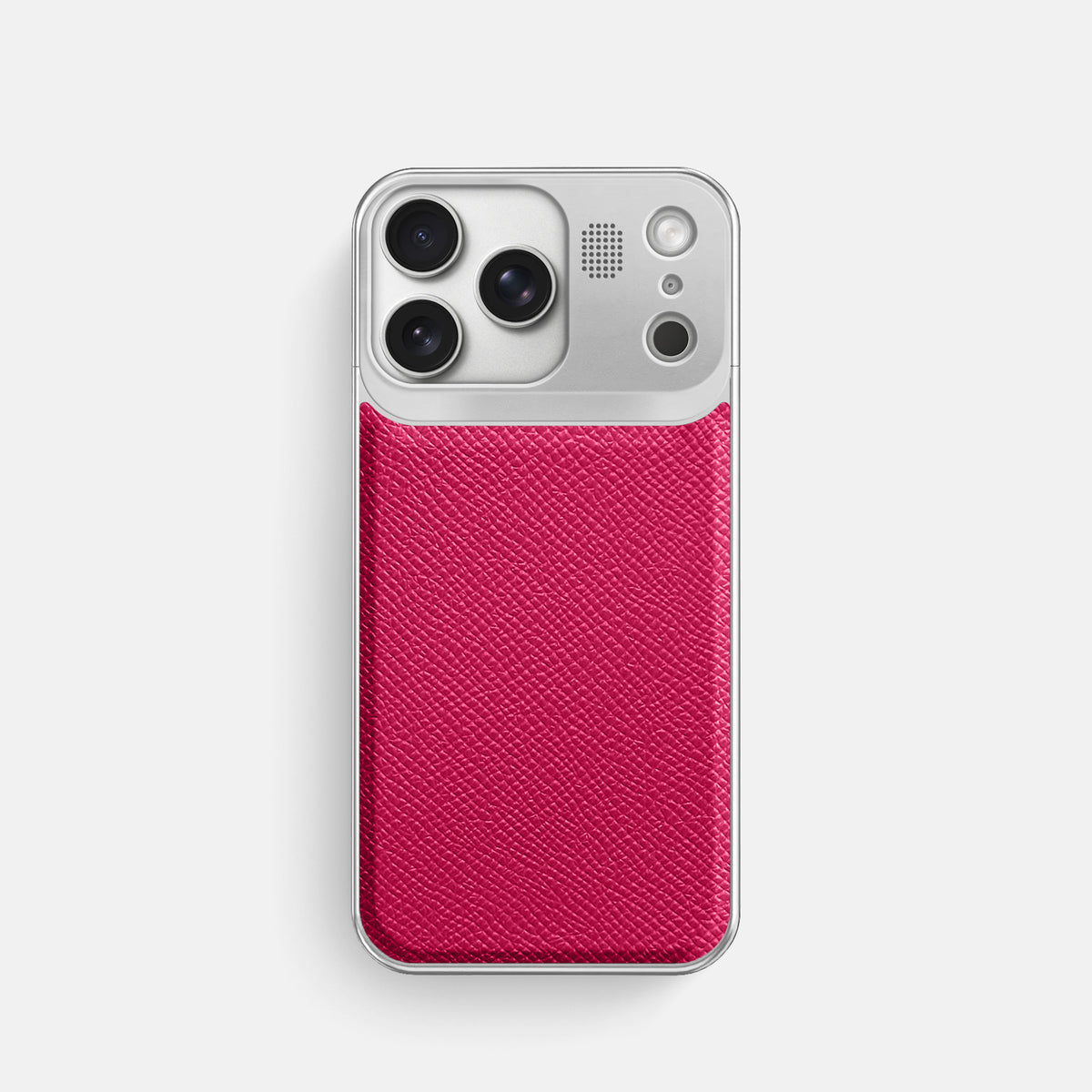 Metal Case For iPhone 17 Pro In Epsom-Style Calf -1 | Fuchsia-Steel