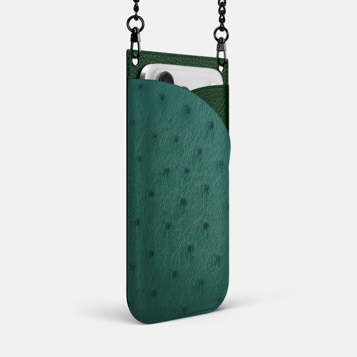 Crossbody Bag For iPhone 18 Pro Max In Ostrich -2 | Forest-Green-Black