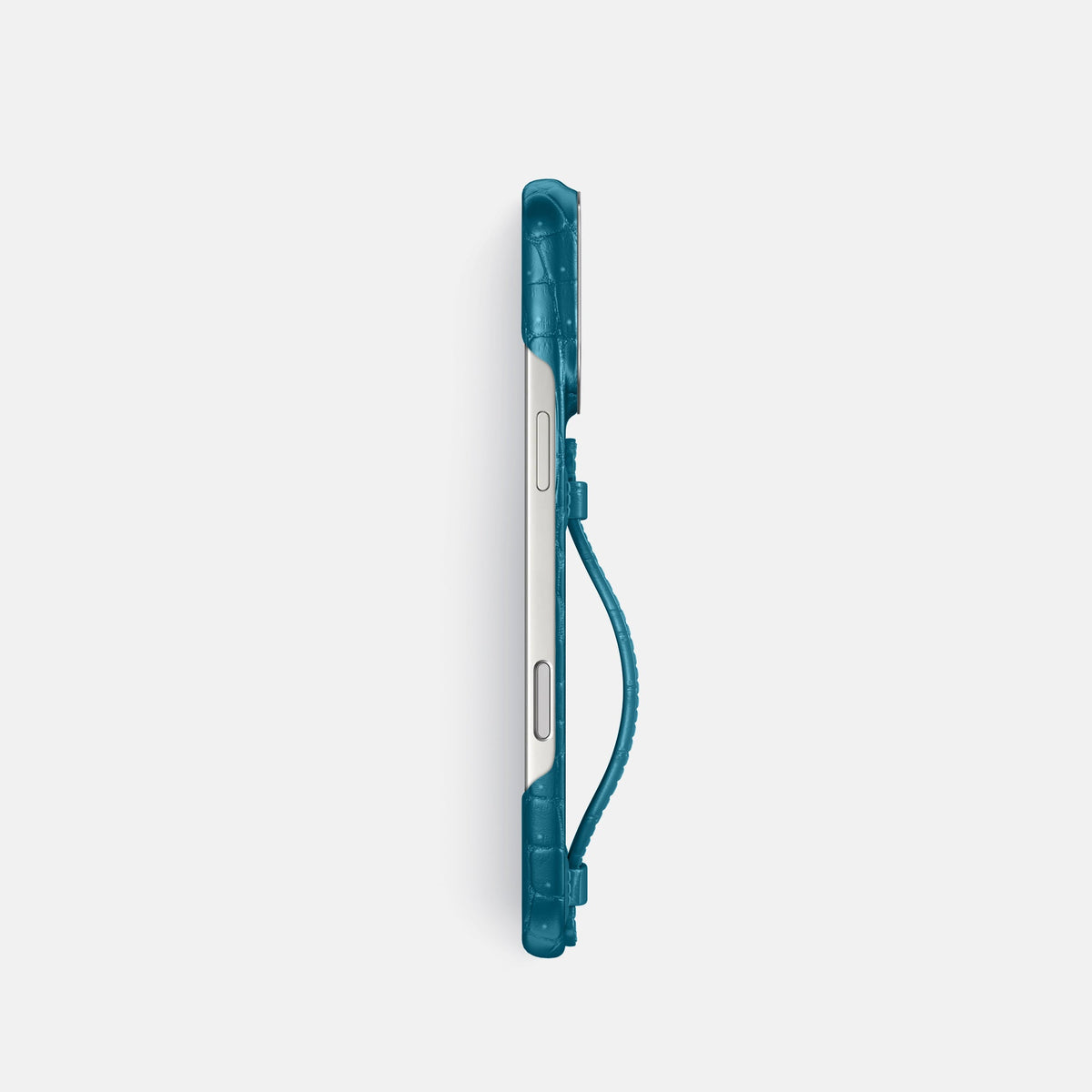 Center Handle For iPhone 18 Pro In Porosus Crocodile -2 | Turquoise-Steel