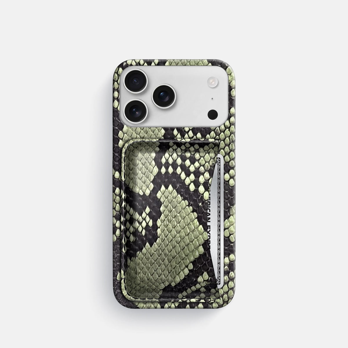 Slim Card Case For iPhone 18 Pro In Deluxe Python -1 | Army-Green