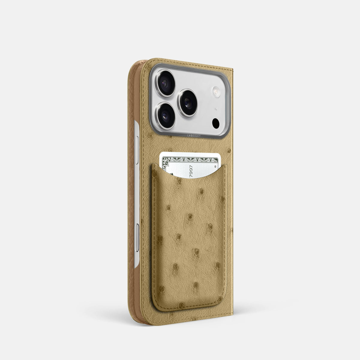 Folio Case with Card For iPhone 18 Pro In Ostrich -1 | Desert-Sand-Steel