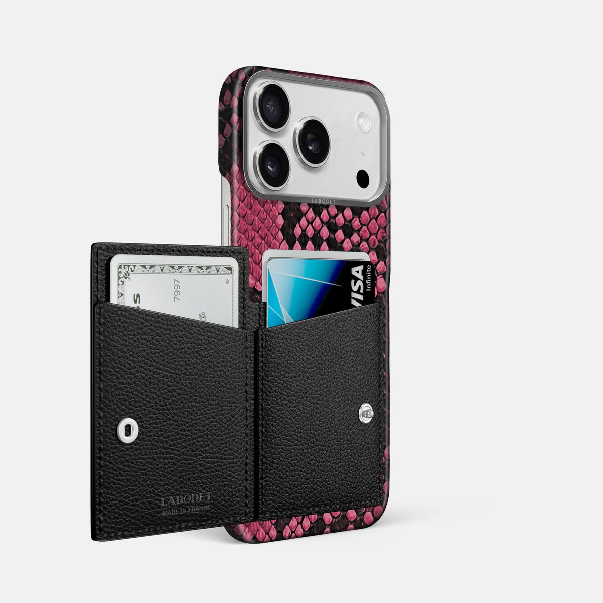 Bi-Fold Case For iPhone 18 Pro Max In Deluxe Python -2 | Burgundy-Steel