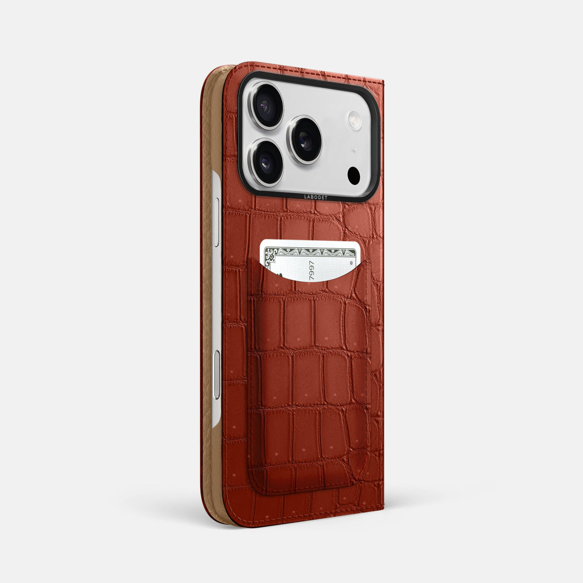 Folio Case with Card For iPhone 18 Pro Max In Porosus Crocodile -1 | Mahogany-Brown-Black