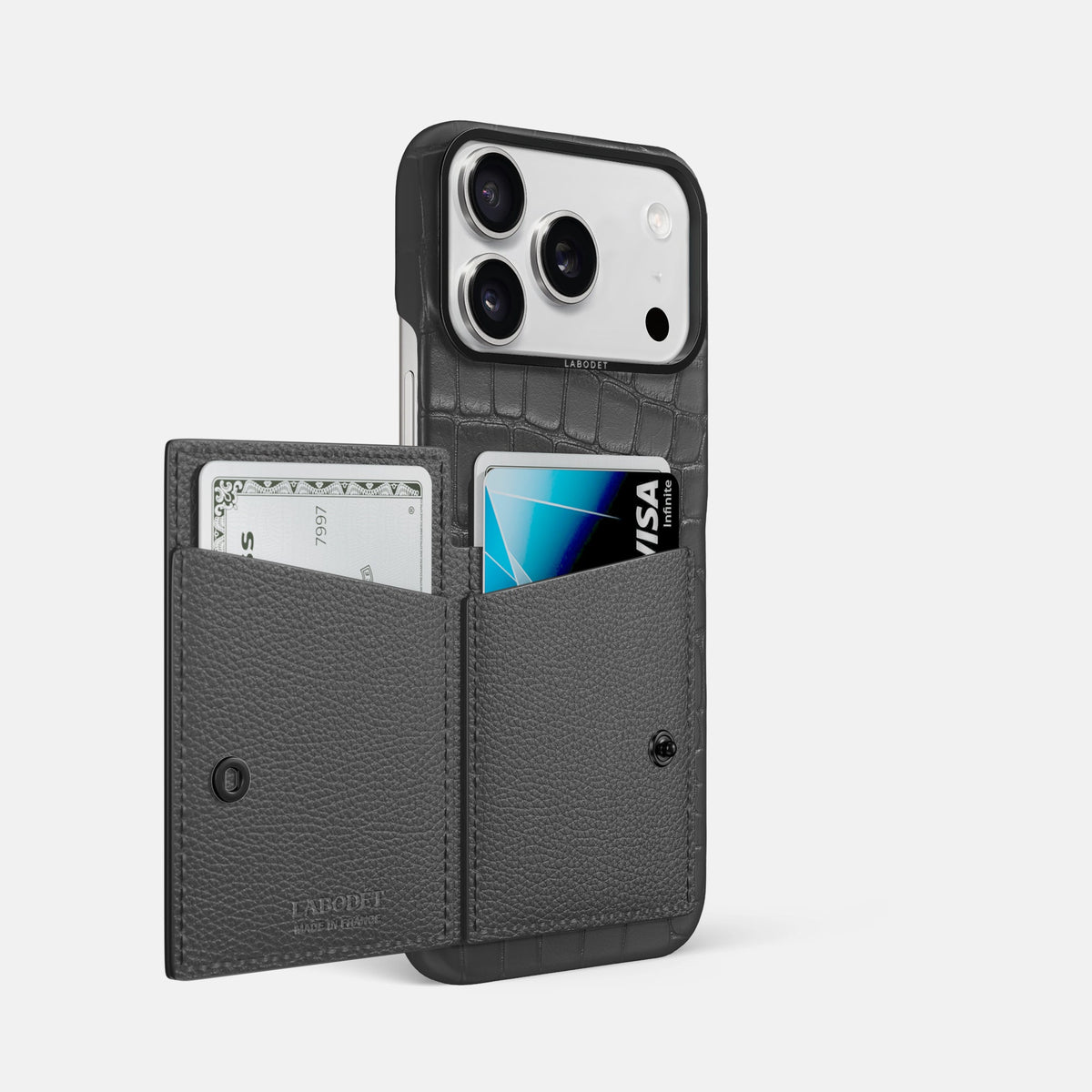 Bi-Fold Case For iPhone 18 Pro Max In Alligator -2 | Grey-Black
