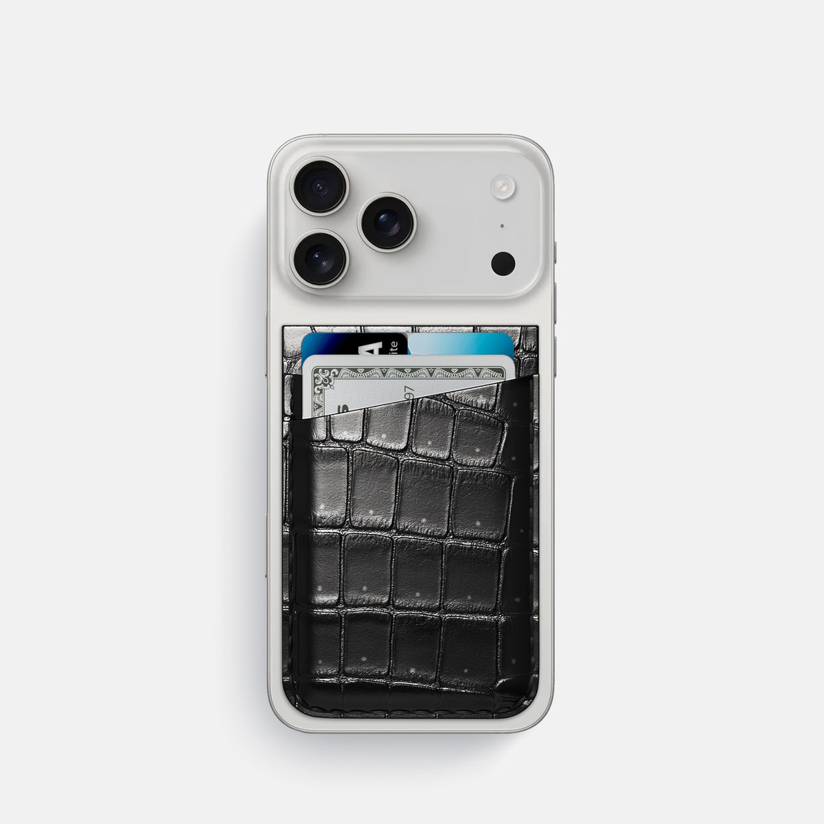 MagSafe Wallet For iPhone 17 Pro In Porosus Crocodile -1 | Shiny-Black