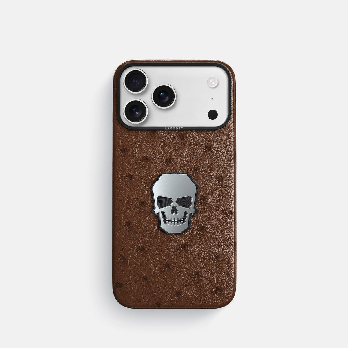 Classic Case With Titanium Skull For iPhone 18 Pro In Ostrich -1 | Chocolate-Black