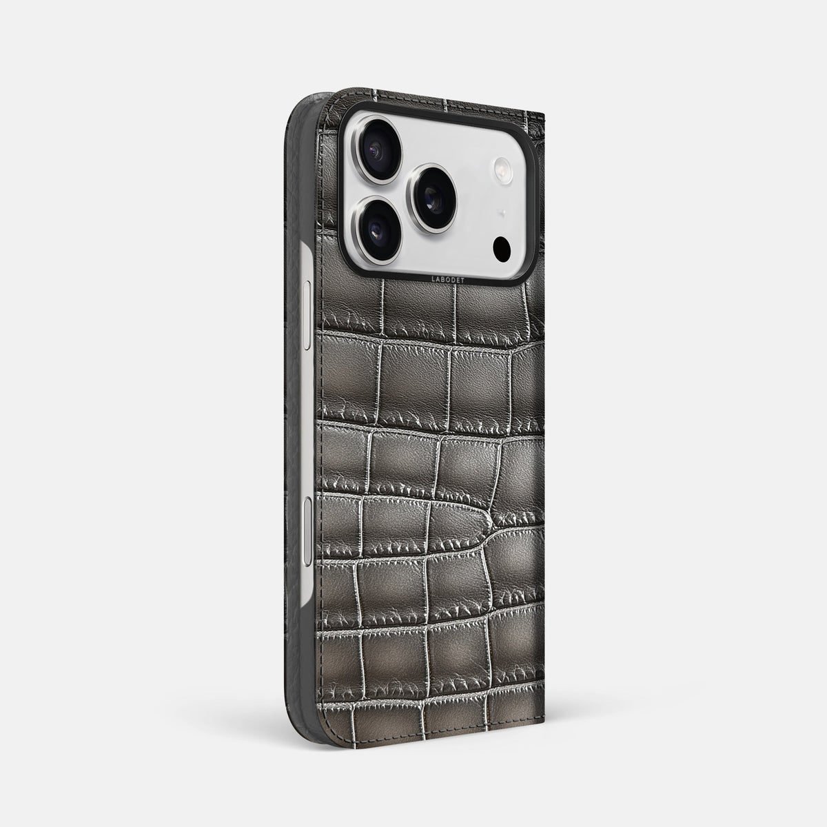 Folio Case For iPhone 18 Pro Max In Patina Alligator -1 | Grey-Black
