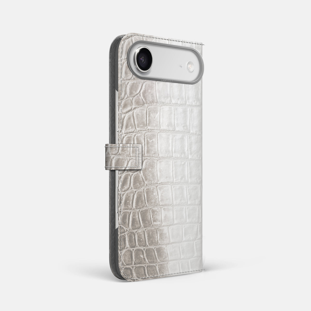 Folio Case with Clasp For iPhone 17 Air In Himalayan Crocodile -1 | Grey-Steel