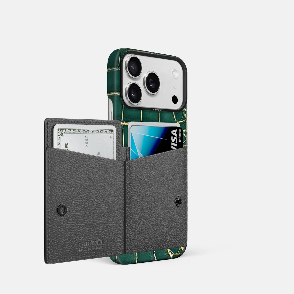 Bi-Fold Case For iPhone 17 Pro In Patina Alligator -2 | Cambridge-Black