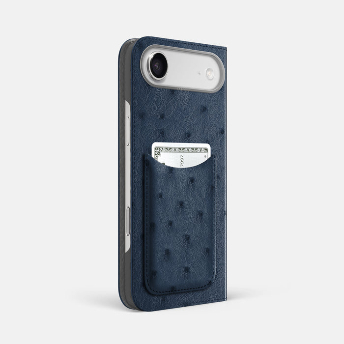 Folio Case with Card For iPhone 17 Air In Ostrich -1 | Navy-Blue-Steel