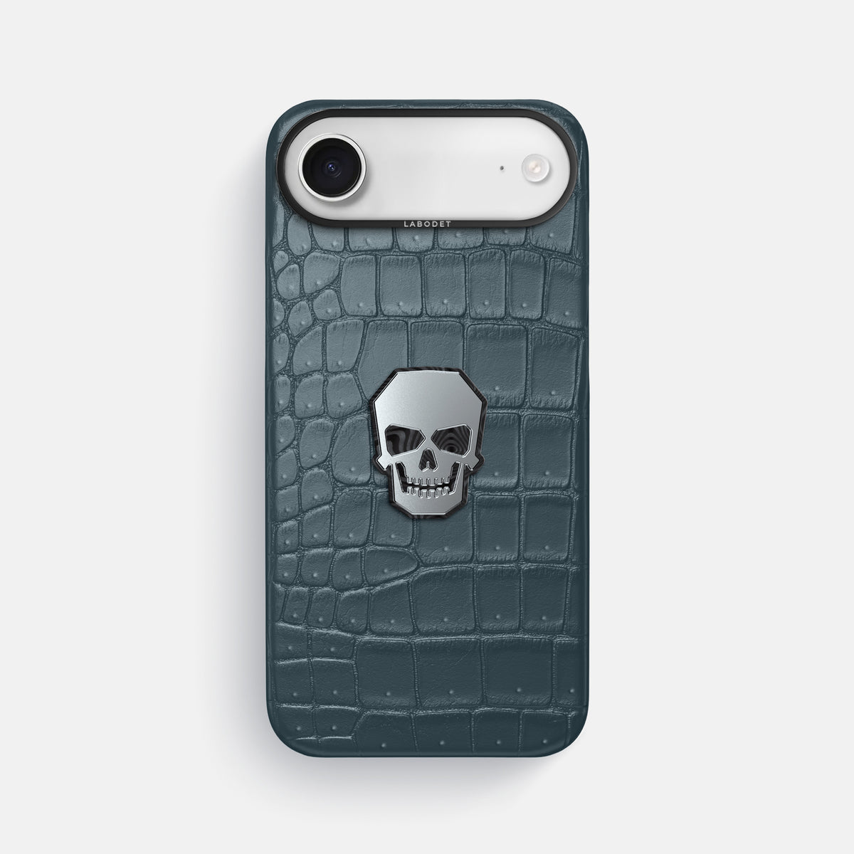Classic Case With Titanium Skull For iPhone 17 Air In Porosus Crocodile -1 | Denim-Black