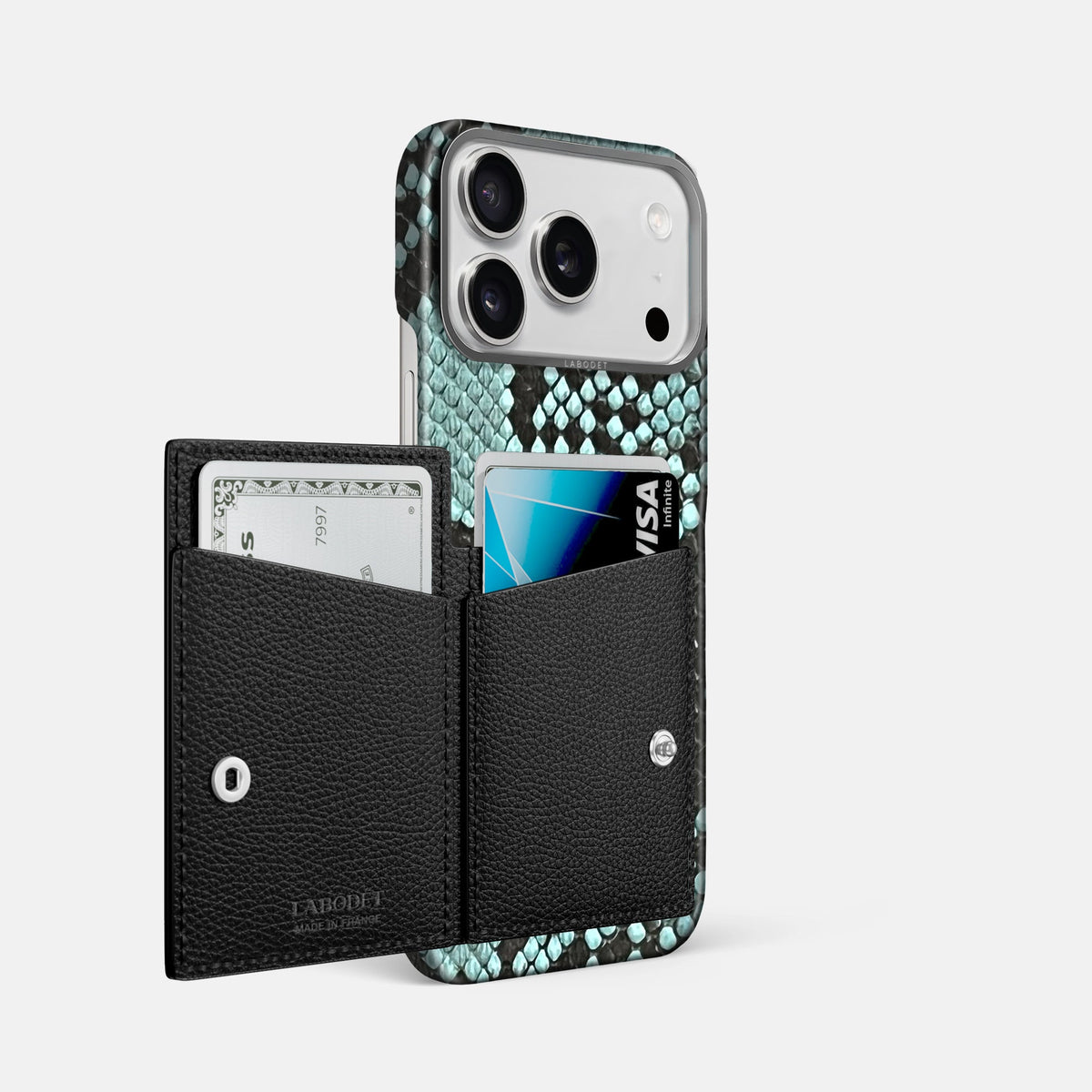 Bi-Fold Case For iPhone 18 Pro Max In Deluxe Python -2 | Blue-Lagoon-Steel