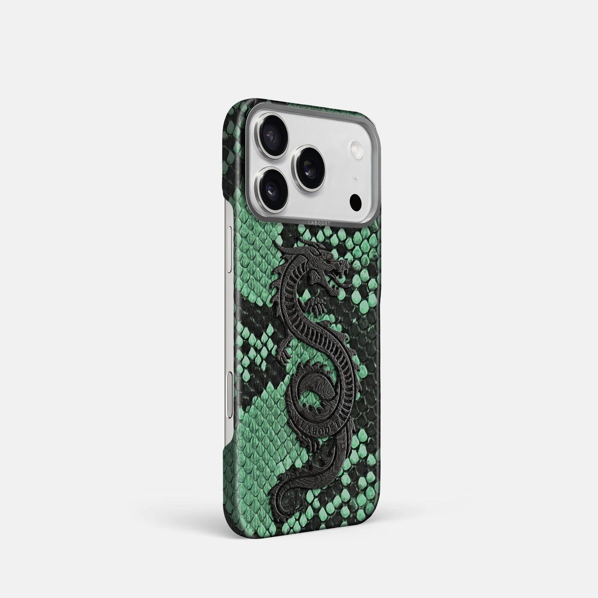 Classic Case With Carbon Dragon For iPhone 18 Pro In Deluxe Python -2 | Forest-Green-Steel