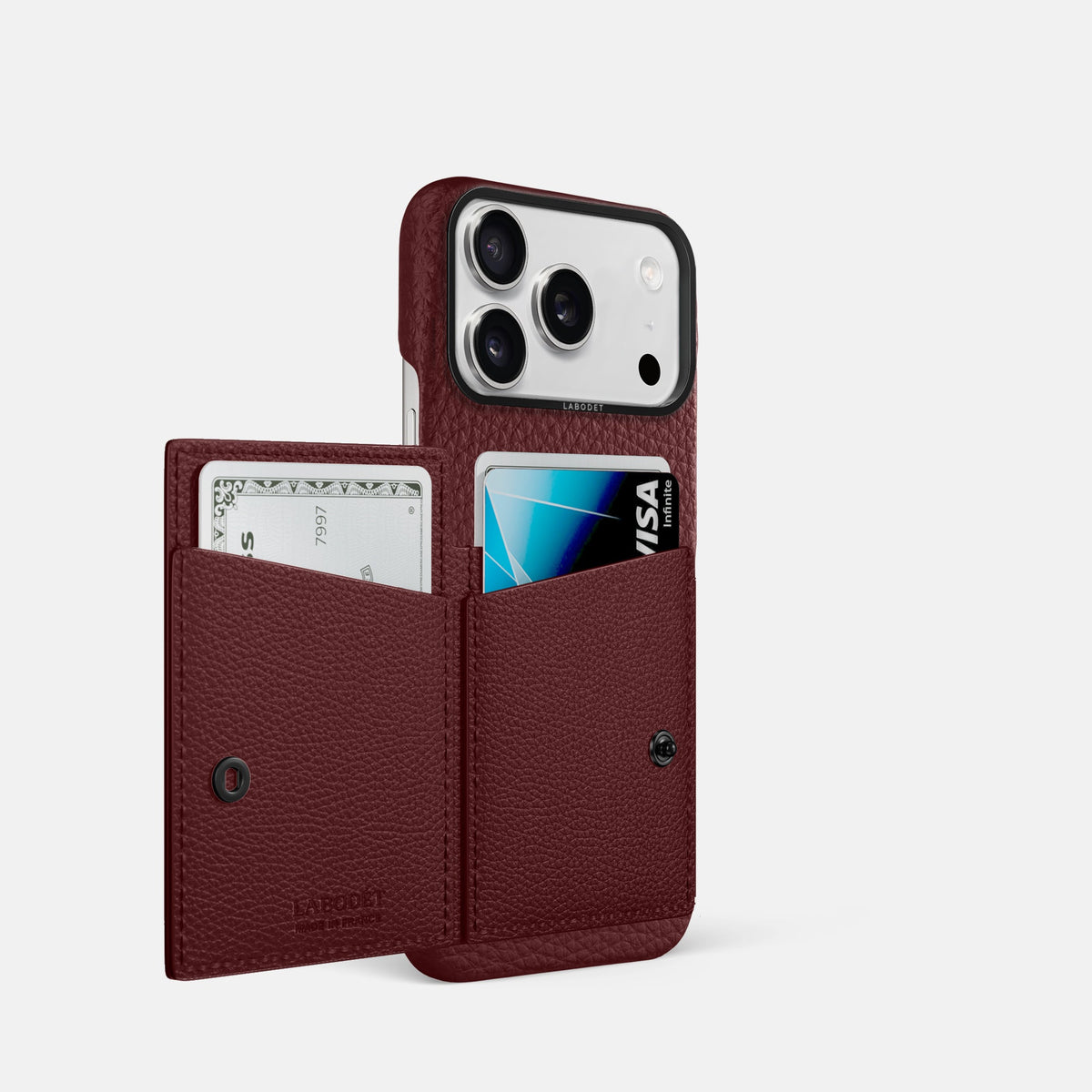 Bi-Fold Case For iPhone 18 Pro In Calf -2 | Bordeaux-Black