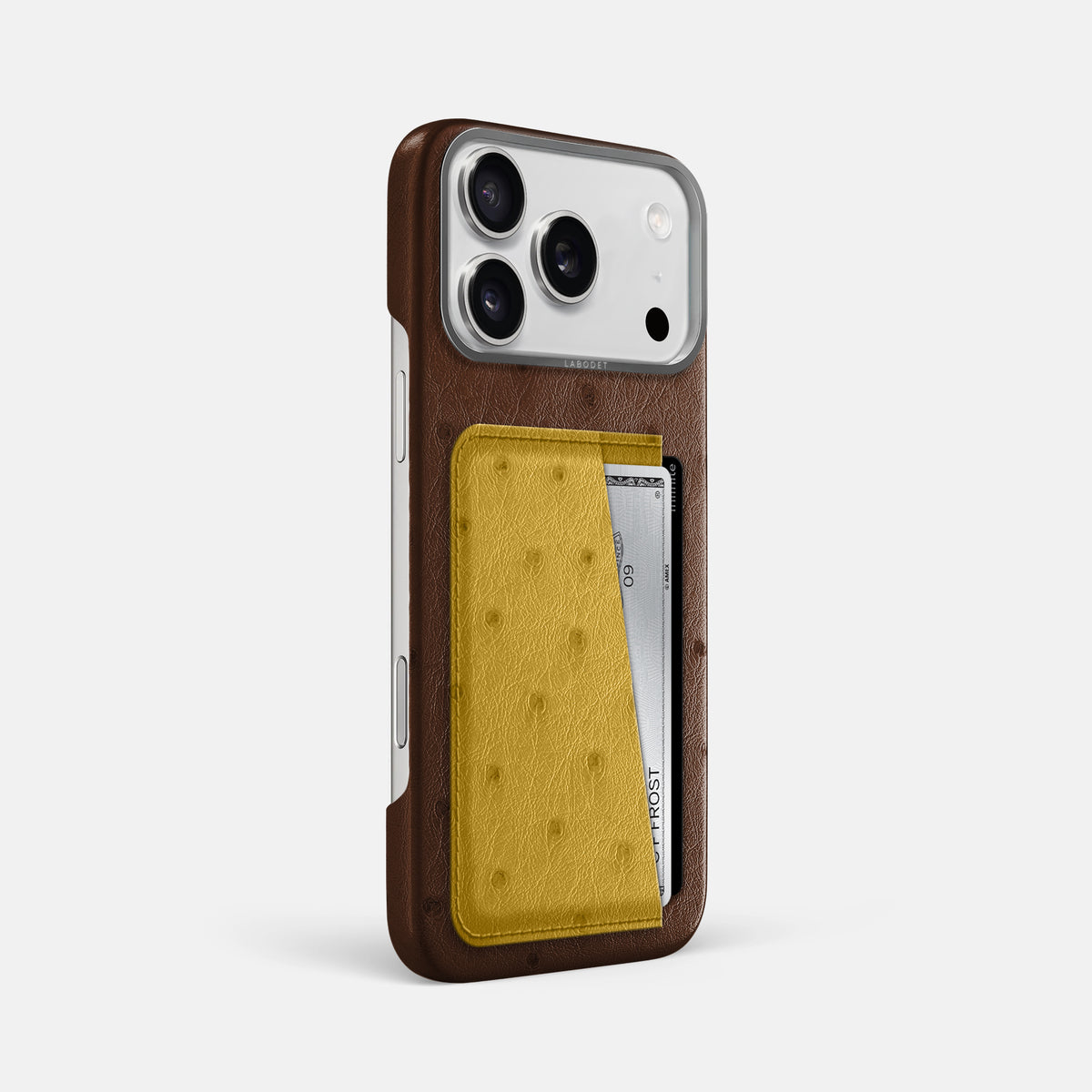 Double Card Case Coloré For iPhone 17 Pro Max In Ostrich -2 | Chocolate-Steel